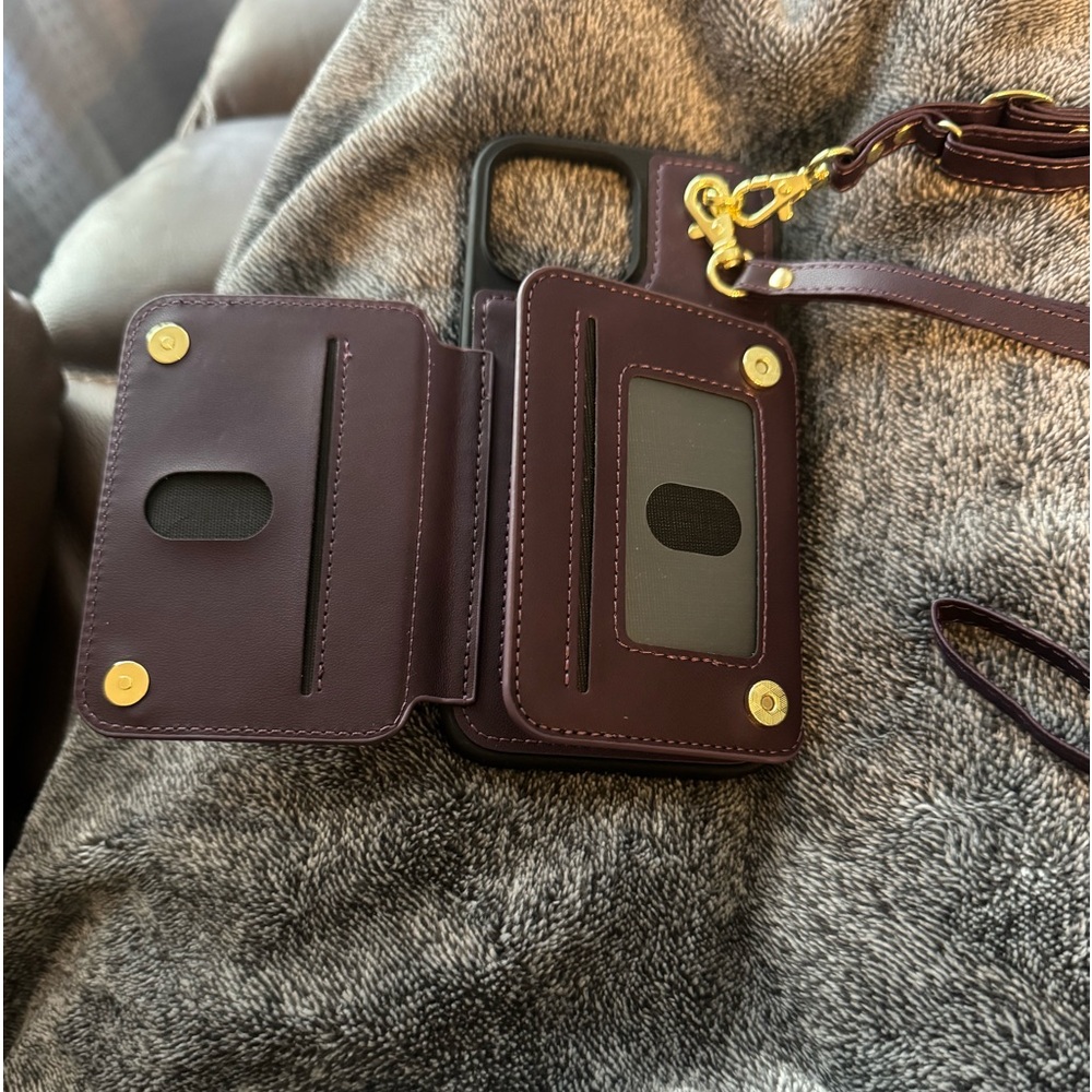 Chic Burgundy Wallet Phone Case with Strap